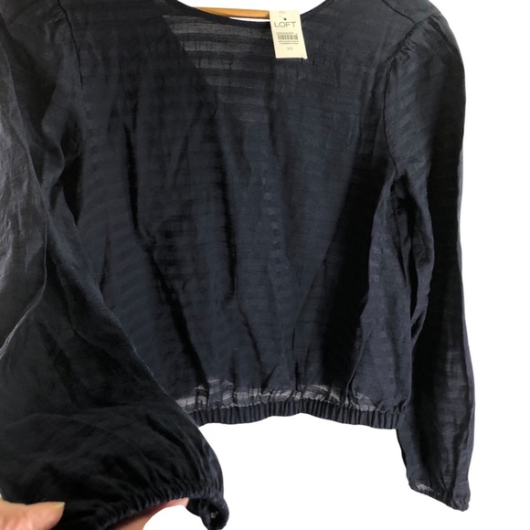 Loft Semi Sheer Navy Blouse Top Sz XS Oversized NWT V Neck Back Elastic Band Hem - Picture 9 of 12
